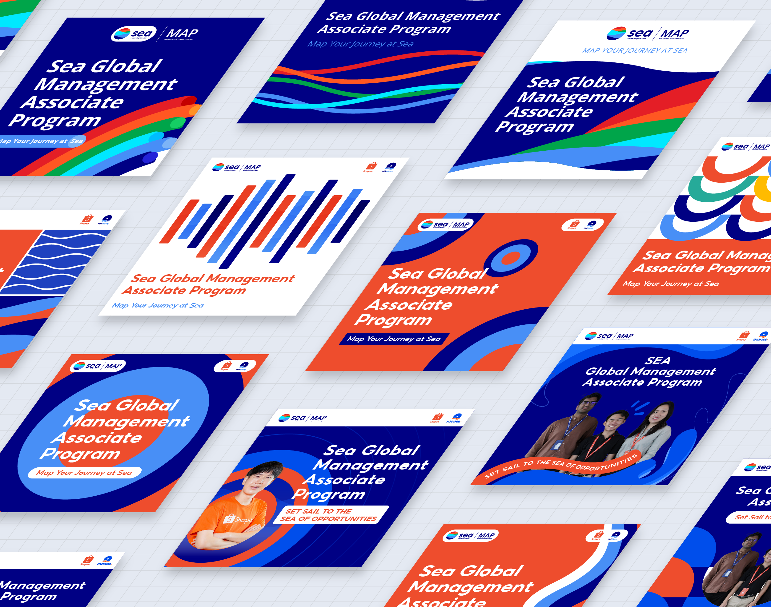 Sea Global Management Associate Program concept explorations — variations on the wave motif